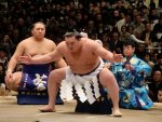 800px-Hakuho_Shiranui_dohyo-iri_2012_Jan.JPG