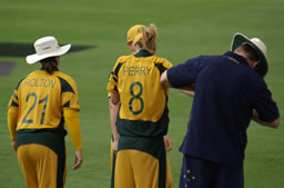 Ellyse Perry gets her finger straightened out.