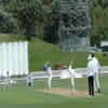 Chris Martin bowling to Matthew Bell with Brendon McCullum behind the stumps