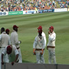 The West Indians stumble onto the field.