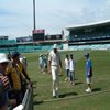 Steve Harmison leaves the field after bowling practice